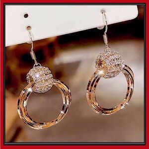 NEW GOLD SIMULATED DIAMOND MULTI CIRCLE HOOPS MODERN EARRINGS